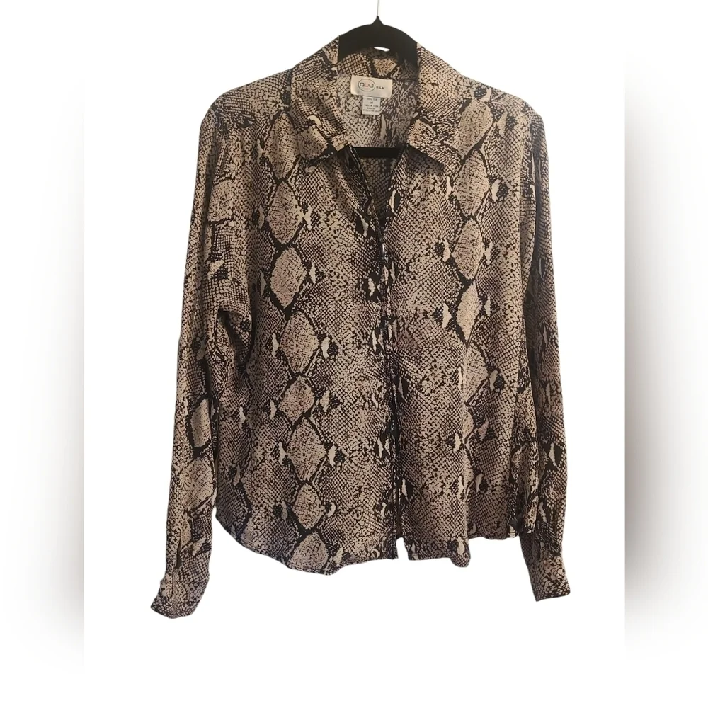 QUO 100% Silk Snake Print Blouse Medium - Picture 1 of 4